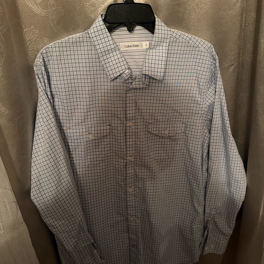 Calvin Klein Men's Light Blue Plaid Shirt